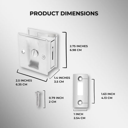 Eco-Fused Pocket Sliding Door Lock - Brushed Nickel Privacy Door Pull with Lock - Reversible - Compatible with Most Doors - Easy Grip - Doors with Thickness 1-3/8” (3.49 cm)