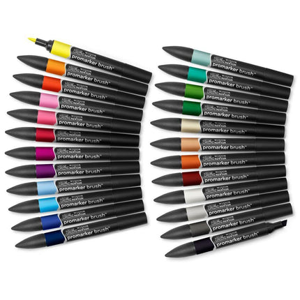 Winsor & Newton, Promarker Brush, Student Designer Wallet, Set of 24, Alcohol Based Dual Tip Markers