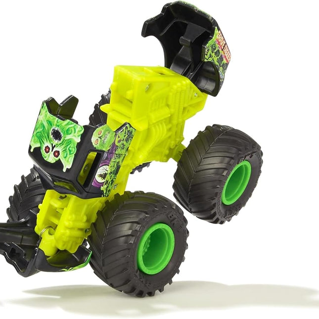 Monster Jam Grave Digger Smash&Bash Die-Cast Monster Truck-Real Action Crash Reset Vehicle, 1:64 Scale, Series 01