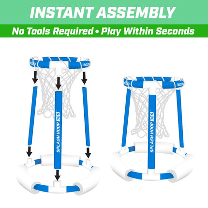 GoSports Splash Hoop 360 Juego de baloncesto flotante para piscina - Incluye aro, 2 balones y bomba - Azul