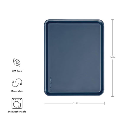 KitchenAid Classic Plastic Cutting Board with Perimeter Trench and Non Slip Edges, Dishwasher Safe, 11 x 14 inch, Ink Blue