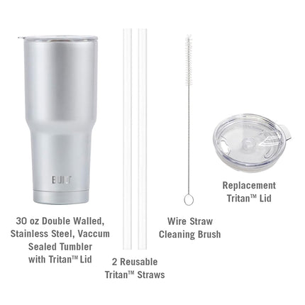 BUILT Double Walled Stainless Steel Tumbler Set with Replacement Lid, 2 Reusable Tritan Wire Straw Cleaning Brush in Gift Box, 1 Count (Pack of 1), Burgundy