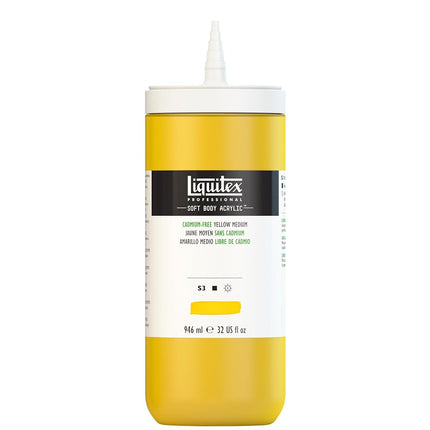 Pintura acrílica profesional Liquitex Soft Body, botella de 32 oz, amarillo medio sin cadmio