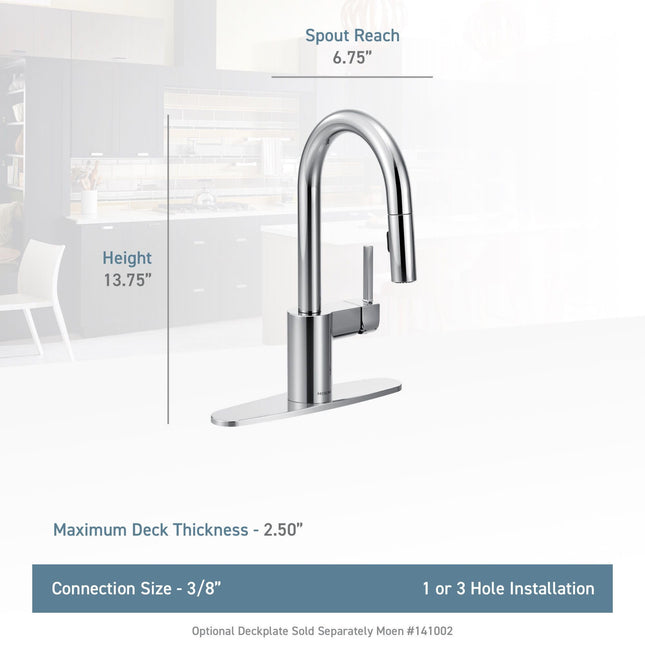 Moen 5965BL Align One-Handle Pulldown Bar Faucet with Power Clean Featuring Reflex, Matte Black, 3.50x24.75x12.25