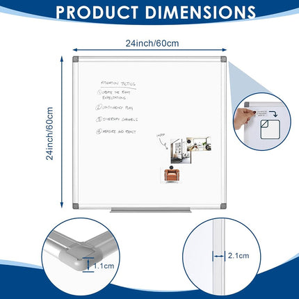 SWANCROWN White Board 60x60cm, Dry Erase Board with Silver Aluminum Frame