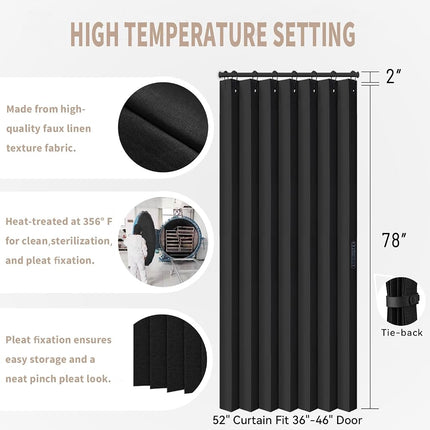 Vatge Doorway Curtains Privacy - Black Curtains for Closets Without Doors Room Divider for Doorway, Hanging Privacy Curtain Wall for Room Separation,1 Panel with Tieback, W52 x L78, Black