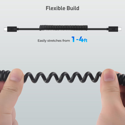 Câble USB C vers USB C en spirale Cable Matters de 0,3 à 1,2 m, jusqu'à [60 W de charge, transfert de données de 480 Mbps] Compatible avec Apple CarPlay, Android Auto, câble de charge USBC pour iPhone 16/15, Galaxy S24