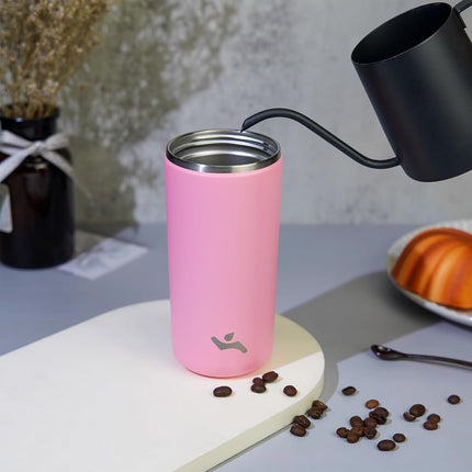 Konokyo Tumbler with Lid, 16 oz Travel Coffee Mug Double Wall Vacuum Stainless Steel Thermal Metal Cup Insulated Water Bottle,Pink