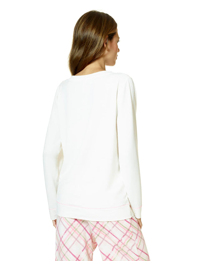 HUE Pyjama femme et bas de pyjama, collection Noël et Fêtes, Egret Giving Spirits - T-shirt ras du cou à manches longues, S
