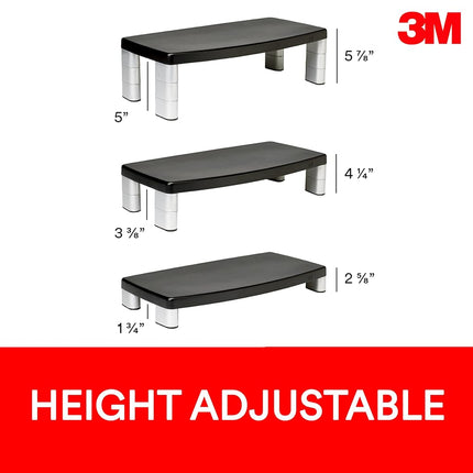 3M Office Adjustable Monitor Stand, 50.8 x 30.48 x 14.9 cm - Black/Silver