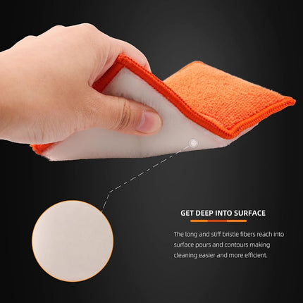 SPTA Car Interior Scrubbing Sponge, 8Pcs Microfiber Car Wax Applicator, Car Wash Sponges for Car, Boat, Wood, Marble and Motorcycle, 6in x 3.3in x 0.8in, Orange