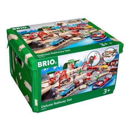 BRIO World Deluxe Wooden Railway Train Set & Track – Large Wooden Train Track with Engine, Wagons, Bridges, Switches & Accessories, Compatible with BRIO World, Educational Toy for Kids 3+