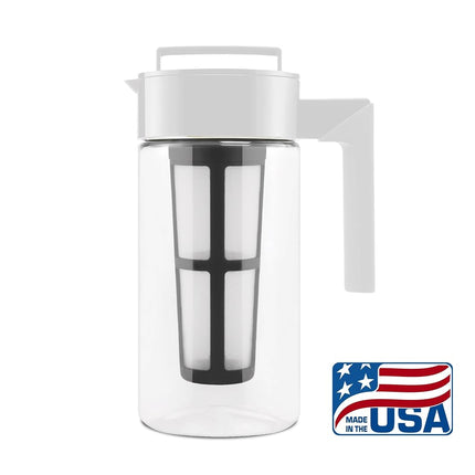 Cafetera Takeya Deluxe para Cold Brew - Jarra de Tritan sin BPA con Tapa Hermética Antifugas, Agarre de Silicona, Filtro de Malla Fina - Inastillable, Apta para Lavavajillas, Hecha en EE. UU. - 1 Cuarto/Blanco