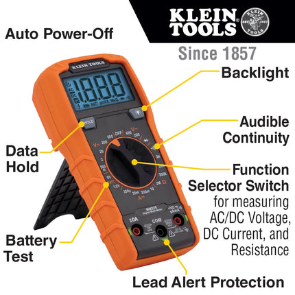Klein Tools MM325 Multimeter, Digital Manual-Ranging 600V AC/DC Voltage Tester, Tests Batteries, Current, Resistance, Diodes, and Continuity,Black