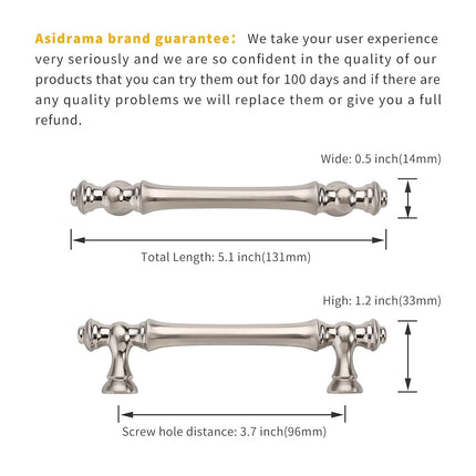 Asidrama 10 Pack 3.75 Inch(96mm) Brushed Satin Nickel Kitchen Cabinet Handles, Cabinet Pulls Kitchen Cabinet Hardware for Cupboard Drawer Pulls