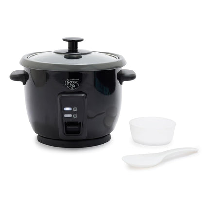 GreenLife Electric Rice Cooker, 3-Cups Uncooked/6-Cups Cooked, Removable PFAS-Free Nonstick Pot, One-Switch Design, Auto Keep Warm, Small Space Saving, Rice Paddle, Soup, Grains, Oatmeal, 1.5 QT