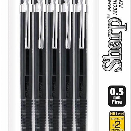Pentel Sharp Mechanical Pencil - Pack Of 5 Black Mechanical Pencils 0.5 mm