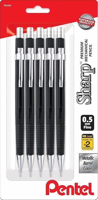 Pentel Sharp Mechanical Pencil - Pack Of 5 Black Mechanical Pencils 0.5 mm