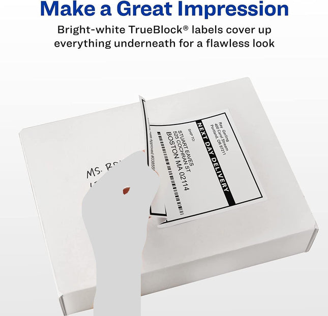 Avery Shipping Address Labels, Inkjet Printers, 250 Labels, Half Sheet Labels, Permanent Adhesive, TrueBlock (5-Pack 8126)