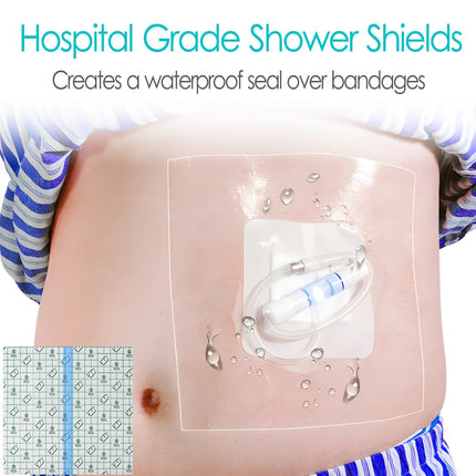 Hola Health Shower Protector [Pack of 14], 12" x 14" Dialysis Catheter Shower Cover Shower Shields PD PICC Line Water Barrier, Waterproof Wound Bandage Protector Disposable Transparent