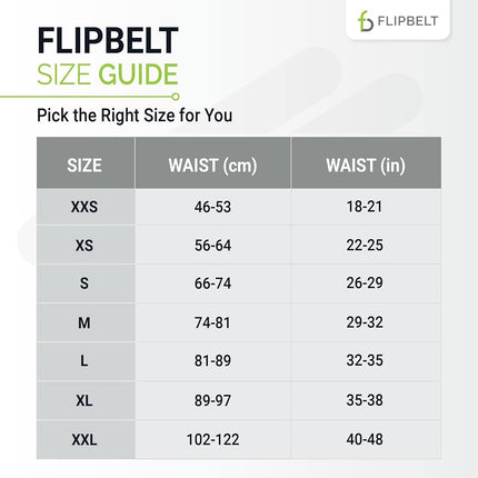 FlipBelt Classic Running Belt for Phone and Small Accessories, Exercise Waist Pouch for Women and Men, XXS Black