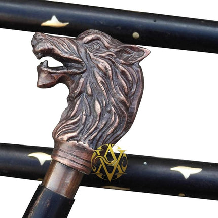 Brass Handle Victorian Telescope Foldable Wooden Walking Stick Cane Ideal Vintage Gift Men Women Father/Mother (Wolf)