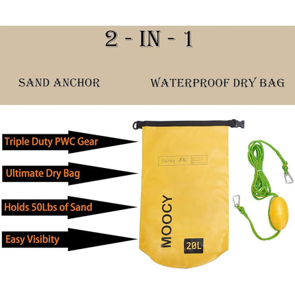 PWC Sand Bag Anchor & Dry Bag,2 in 1 Jet Ski Anchor Kit for Float with Adjustable Buoy,Pool Float Anchor for Jetski, Kayak, Seadoo, Paddle Board, Waverunner, Watercraft, and Swim Mat
