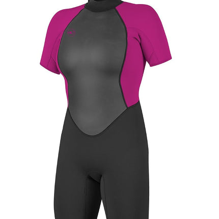 O'Neill Women's Reactor-2 2mm Back Zip Short Sleeve Spring Wetsuit, Black/Berry, 8