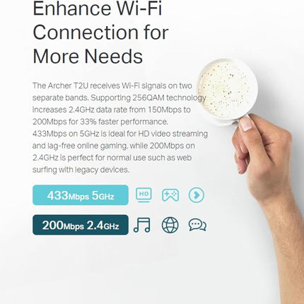TP-Link Archer T2U AC600 WiFi Dongle, Mini USB WiFi Adapter for PC