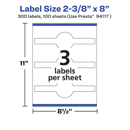 Avery Matte White Cigar Labels with Sure Feed, 2-3/8" x 8", 300 White Labels, Permanent Label Adhesive, Laser/Inkjet Printable Labels