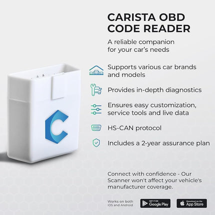 Carista OBD - Bluetooth OBD2 Scanner - Car Scanner Diagnostic Tool and Code Reader with Access to Diagnostics, Customizations, Service Tools, and Live Data - Subscription Required
