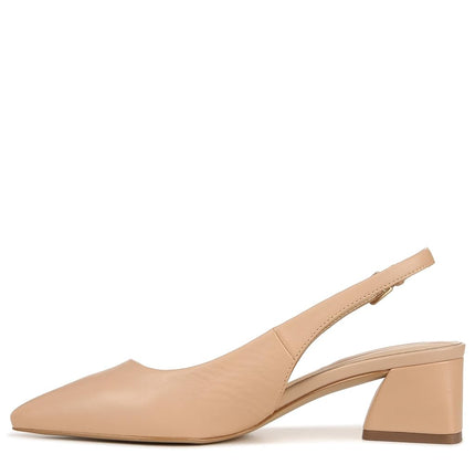Franco Sarto Womens Racer Slingback Low Block Heel Pointed Toe Pump, Beige Nude Leather, 7 Wide