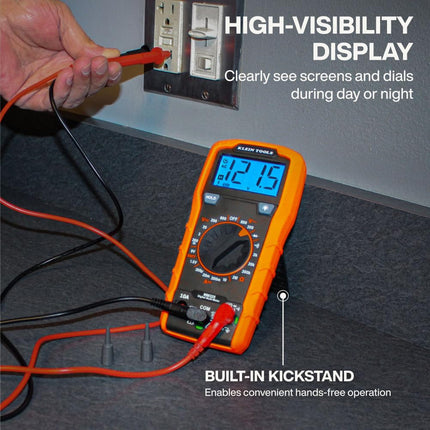 Klein Tools 80196 Digital Multimeter Kit with Case, Manual-Ranging 600V AC/DC Voltage Tester, Tests Batteries, Current, Resistance, Diodes, and Continuity, Protective Carrying Case