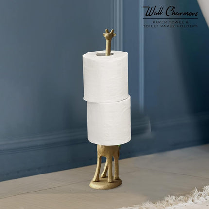 WallCharmers Gold Paper Towel Holder, Metal Toilet or Kitchen Paper Holder for Floor or Countertop, Gold Giraffe
