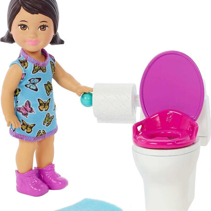 Barbie Skipper Babysitters Inc Doll & Accessories Set with Brunette Doll in Butterfly Dress, Potty & Bathroom-Themed Pieces