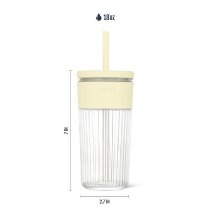 Ello Ava 18oz Glass Tumbler with Straw and Lid for Iced Coffee, Lemon