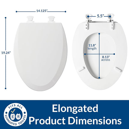 Bemis 1500EC 390 Toilet Seat with Easy Clean & Change Hinges, Elongated, Durable Enameled Wood, Cotton White )
