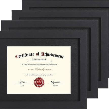 Cadres de Certificat ELSKER&HOME 8,5 x 11 Noirs, Conviennent aux Diplômes 8,5 x 11 avec Passe-Partout ou 11x14 sans Passe-Partout, Lot de 4, Cadre Photo de Diplôme Document avec Verre pour Pose sur Table ou Accrochage Mural