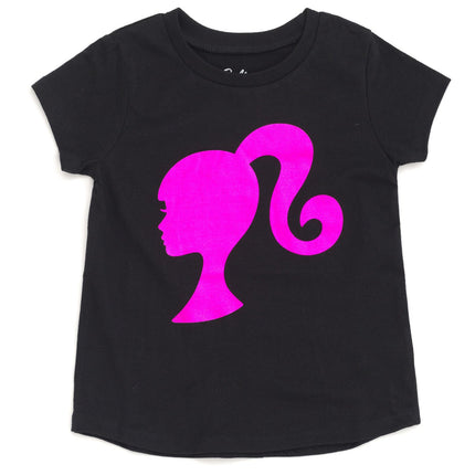 Barbie Girls Camiseta con estampado metálico y falda de malla de tul para niñas pequeñas a mayores, Negro/Película rosa, 6
