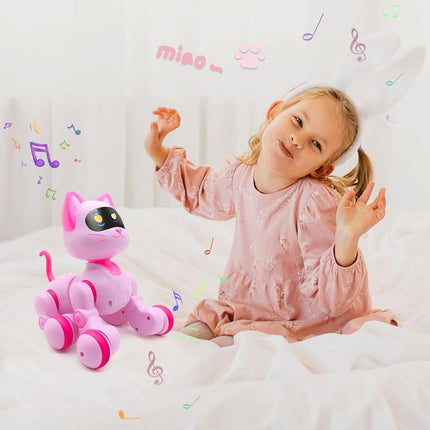 Ysityum Remote Control Robot Cat Toy - RC Robotic Cat for Kids, Interactive Programmable Smart Robot Pet with Light, Sound, Touch Sensing, LED Eyes, Dance & Music, Robot Toy for Kids Boys & Girls