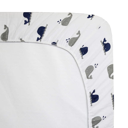 American Baby Company Printed 100% Natural Cotton Value Jersey Knit Fitted Pack N Play Playard Sheet, Navy Whale, Soft Breathable, for Boys and Girls, 27x39 Inch (Pack of 1)