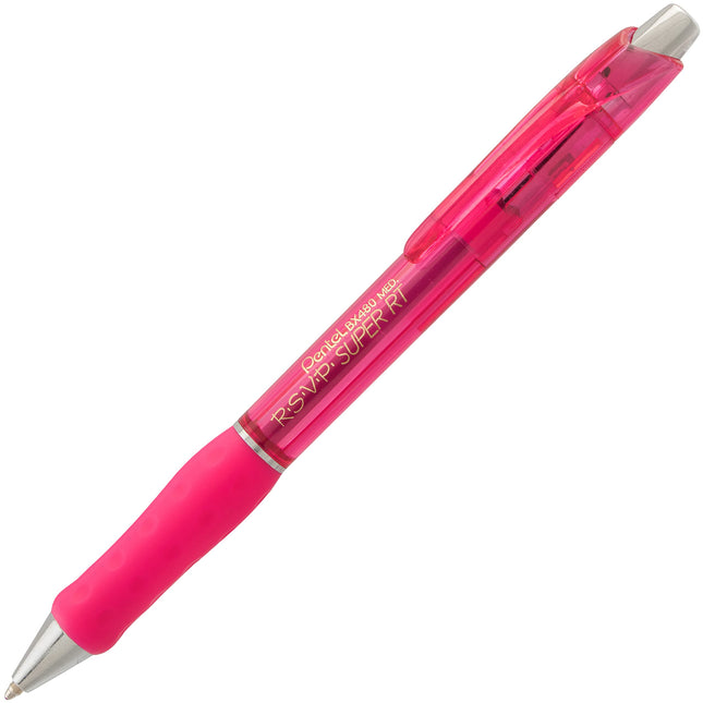 Bolígrafo Pentel RSVP Super RT, línea mediana (1,0 mm), tinta rosa, caja de 12 bolígrafos (BX480-P)