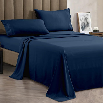 Elegant Comfort 4-Piece Bed Sheet Set with Deep Pockets, Queen Navy Blue