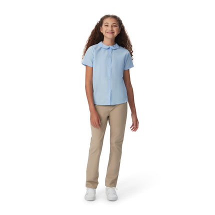 French Toast Girls' Short Sleeve Peter Pan Collar Blouse (Standard & Plus), White, 10.5P