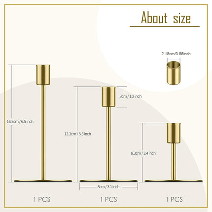smtyle Portavelas cónicos dorados para velas, juego de 3 candelabros con hierro de 2 cm de diámetro, ideal para decoración con velas