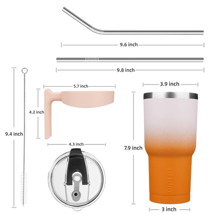 BJPKPK 30 oz Tumbler with Handle and Straw Stainless Steel Insulated Tumbler with Lid Reusable Metal Coffee Cups,Coral