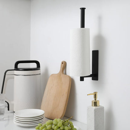 theaoo Under Cabinet Paper Towel Holder for Kitchen, Adhesive Towel Roll Rack for Bathroom,Wall Mounted Matte Black, SUS304 Stainless Steel