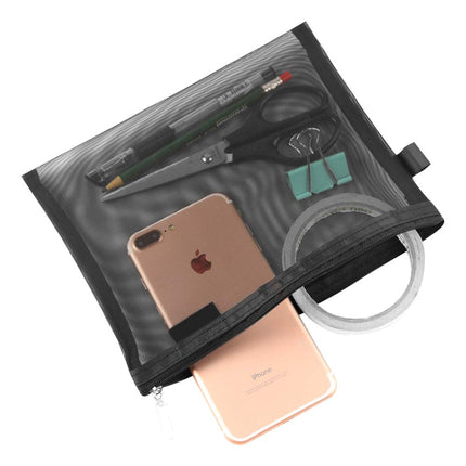 Bolsas de Maquillaje de Malla Topfinder, Estuches Cosméticos con Cremallera, Estuches para Lápices con Cremallera, Kit de Aseo Portátil para Viajes, Estuche Organizador de Oficina, Papelería ((6A+5A)*3 Negro)