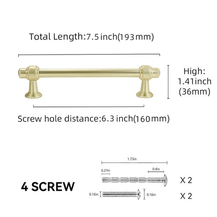 POVEFONK 10 Pack 6-1/4 Inch (160mm) Brushed Brass Kitchen Cabinet Pulls - Gold Drawer Handles for Dresser, Kitchen Hardware