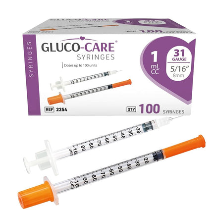 GLUCO-CARE 1 ml/cc Syringes 31G x 5/16’’ (8mm), Or